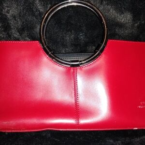 Chic Red Leather Clutch with Metallic Handles
